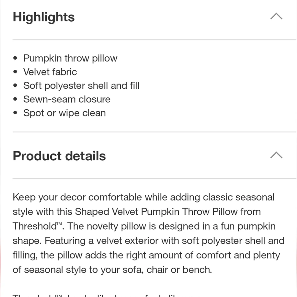 New THRESHOLD Large Decorative Pumpkin Shaped Velvet Pillow In Cream
